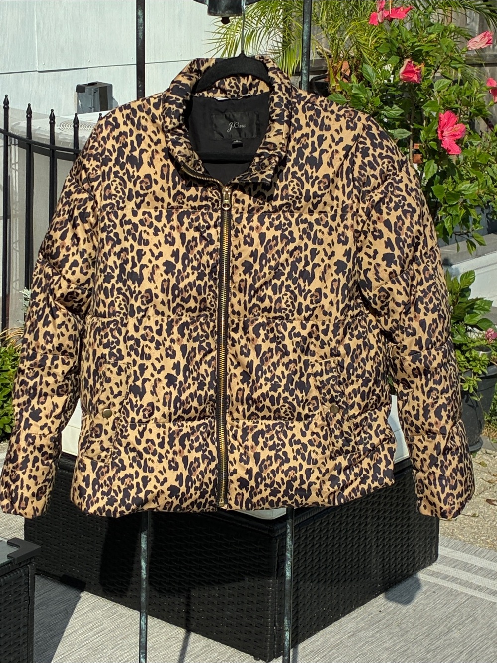J. Crew Leopard-Print Puffer Jacket w/ Pima Loft. Excellent Condition, M